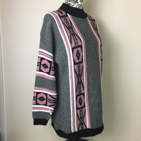 Pink, Black White Retro Vintage Sweater - Picture 1 of 9